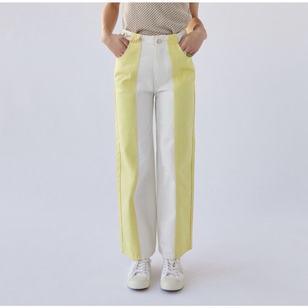 BDG High & Wide Jean Colorblock Yellow White, size 26